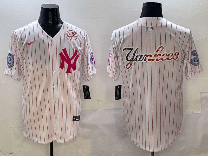 Men New York Yankees Blank White Stripe Jointly Name Nike 2025 MLB Jersey style 7